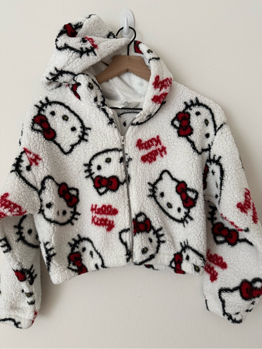 H&M White Sherpa Hello Kitty Hooded Zip-Up kids size 8-10